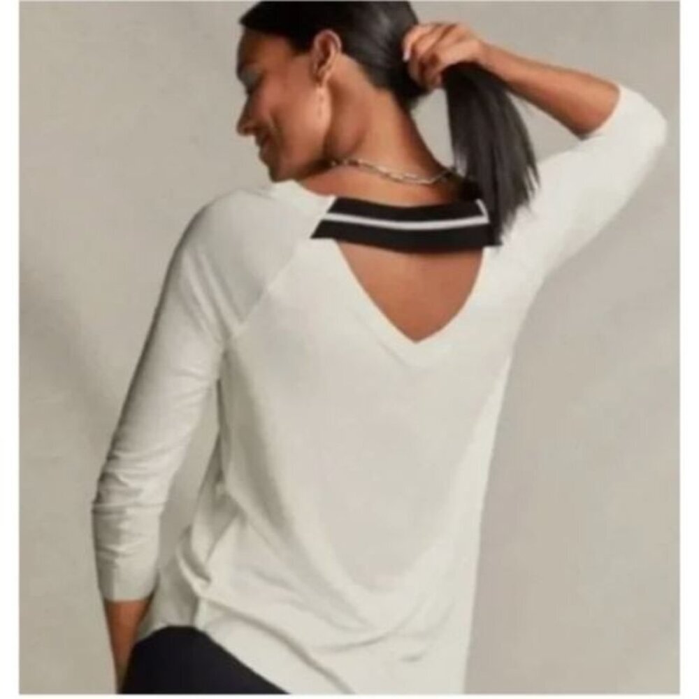 CAbi Around The Clock Center Shirt Womens M White Long Sleeve Open Back Top 5555